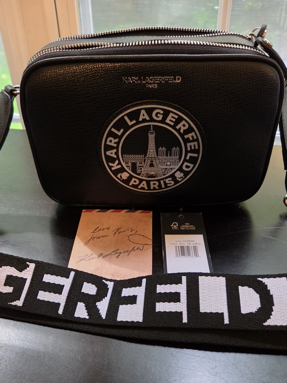 Karl Lagerfeld Black Crossbody Camera Bag with White Logo